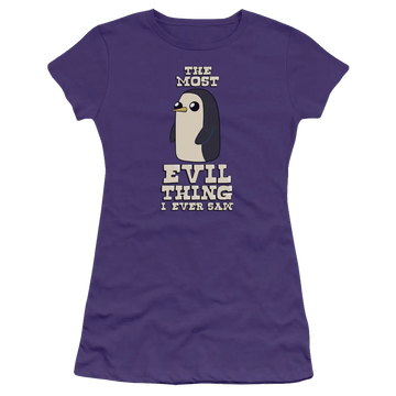 Purple juniors t-shirt with Adventure Time Evil Thing graphic