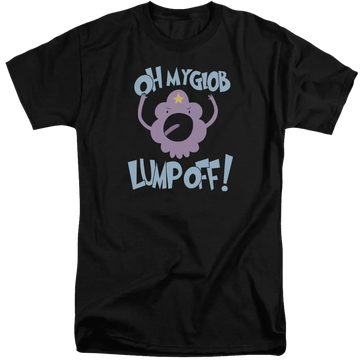 Black men's tall fit t-shirt with Adventure Time Lump Off graphic