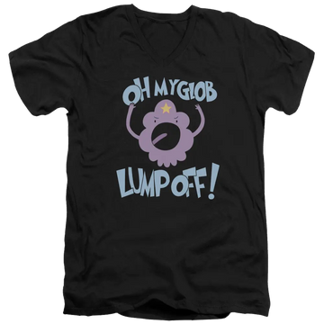 Black men's v-neck t-shirt with Adventure Time Lump Off graphic