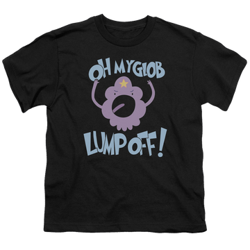 Black youth t-shirt for ages 8 to 12 with Adventure Time Lump Off graphic