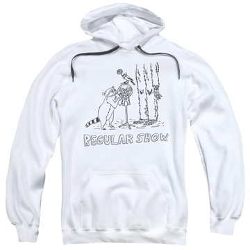 White pullover hoodie with Regular Show Tattoo Art graphic