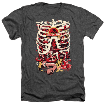 Charcoal men's heather t-shirt with Rick and Morty Anatomy Park Logo graphic