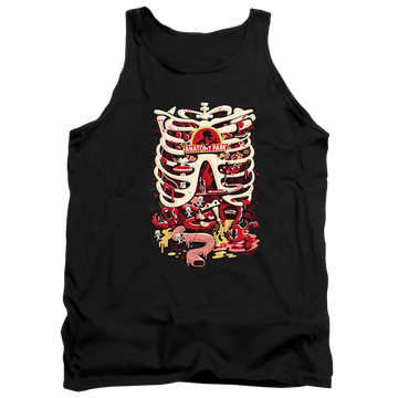 Black men's tank with Rick and Morty Anatomy Park Logo graphic