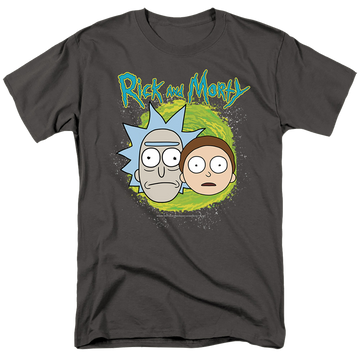 Charcoal men's regular fit t-shirt with Rick and Morty Floating Heads graphic