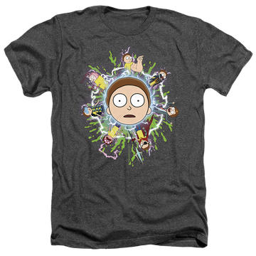 Charcoal men's heather t-shirt with Rick and Morty Multiple Morty graphic