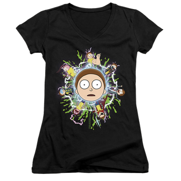 Rick and Morty Multiple Morty - Juniors V-Neck T-Shirt Juniors V-Neck T-Shirt Rick and Morty   