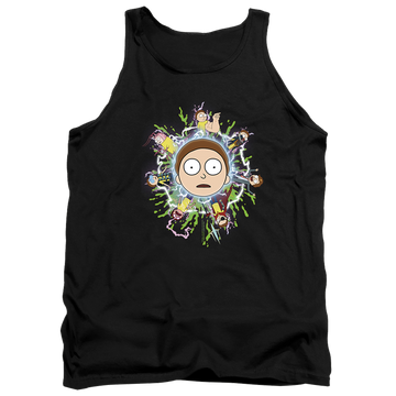 Black men's tank with Rick and Morty Multiple Morty graphic