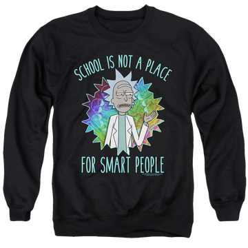 Black men's crewneck sweatshirt with Rick and Morty School graphic