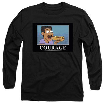 Black men's long sleeve t-shirt with Rick and Morty Courage Poster graphic