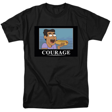 Black men's regular fit t-shirt with Rick and Morty Courage Poster graphic