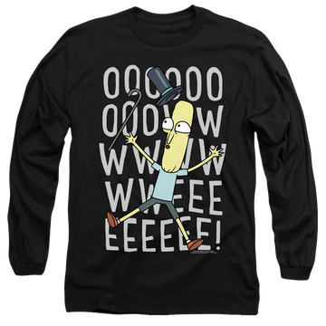 Black men's long sleeve t-shirt with Rick and Morty Oowweeeee graphic