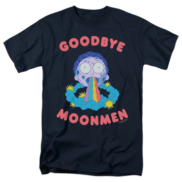 Navy men's regular fit t-shirt with Rick and Morty Goodbye Moonmen graphic