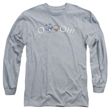 Athletic heather men's long sleeve t-shirt with Regular Show Ooooh graphic