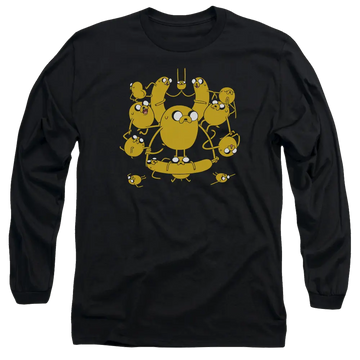 Black men's long sleeve t-shirt with Adventure Time Jakes graphic
