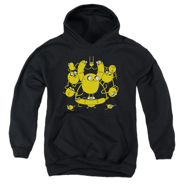 Black youth hoodie for ages 8 to 12 with Adventure Time Jakes graphic