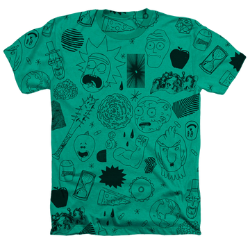 Rick and Morty Line Art Collage men's all-over heather t-shirt