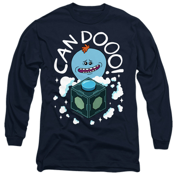 Navy men's long sleeve t-shirt with Rick and Morty Can Do graphic