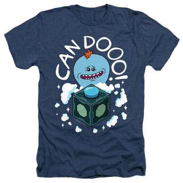 Navy men's heather t-shirt with Rick and Morty Can Do graphic