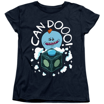 Navy women's t-shirt with Rick and Morty Can Do graphic