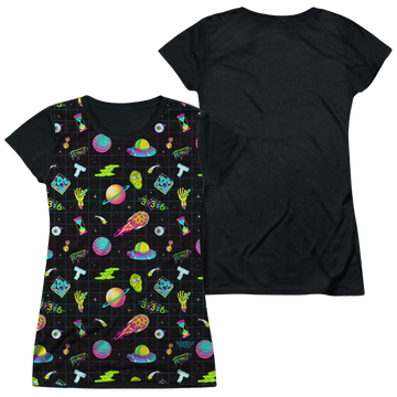 Rick and Morty Opening Icons juniors black back t-shirt