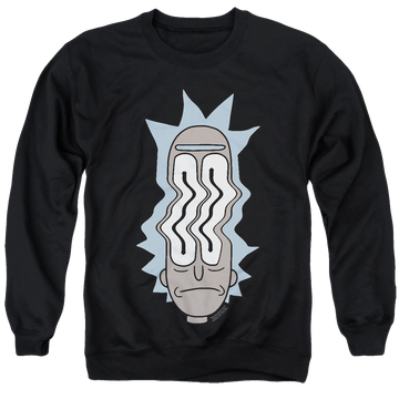 Black men's crewneck sweatshirt with Rick and Morty Rick Waves graphic