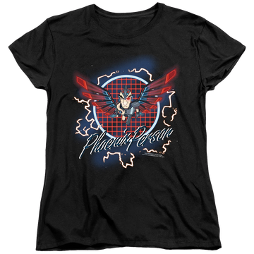 Black women's t-shirt with Rick and Morty Phoenix Person graphic
