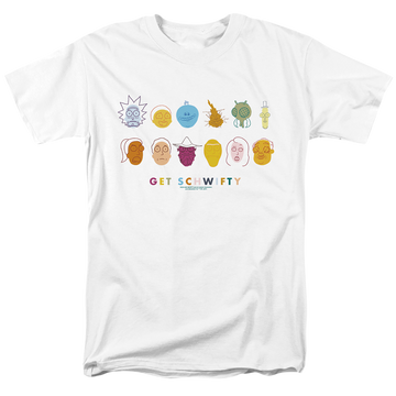 White men's regular fit t-shirt with Rick and Morty Get Schwifty graphic
