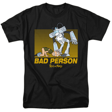 Black men's regular fit t-shirt with Rick and Morty Bad Person graphic