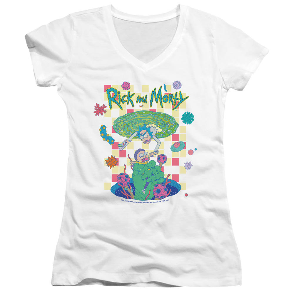 Rick and Morty Falling Portals - Juniors V-Neck T-Shirt Juniors V-Neck T-Shirt Rick and Morty   