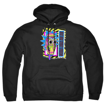 Black pullover hoodie with Rick and Morty Wubba Lubba Dub Dub graphic