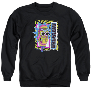 Black men's crewneck sweatshirt with Rick and Morty Wubba Lubba Dub Dub graphic