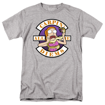 Athletic heather men's regular fit t-shirt with Rick and Morty Carp En All Them Diems graphic