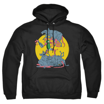Black pullover hoodie with Rick and Morty The Adventures Of Pickle Rick graphic