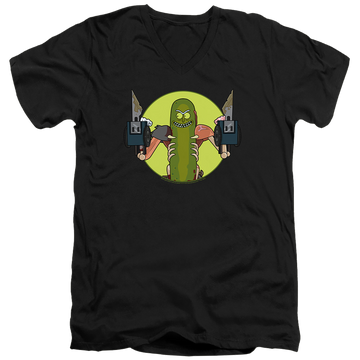 Black men's v-neck t-shirt with Rick and Morty I Love Myself graphic