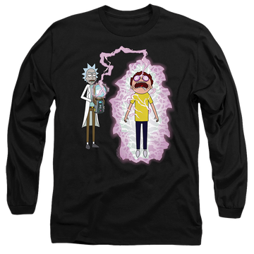 Black men's long sleeve t-shirt with Rick and Morty Morty Reboot graphic