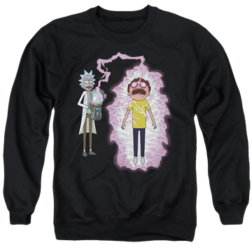 Black men's crewneck sweatshirt with Rick and Morty Morty Reboot graphic