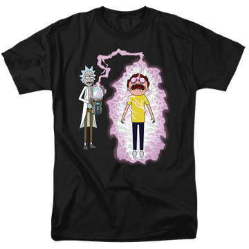 Black men's regular fit t-shirt with Rick and Morty Morty Reboot graphic
