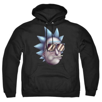 Black pullover hoodie with Rick and Morty Cool Rick Alternate Reality graphic