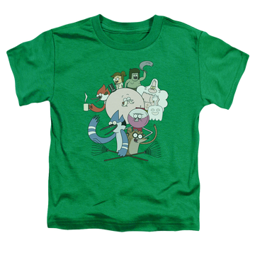 Kelly green toddler t-shirt with The Regular Show Regular Cast graphic