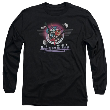 Black men's long sleeve t-shirt with Regular Show Mordecai & The Rigbys graphic