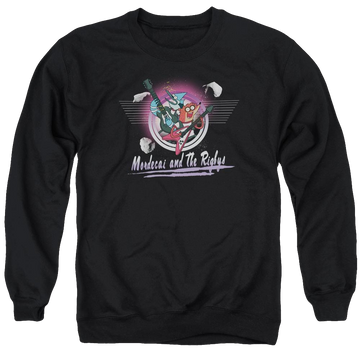 Black men's crewneck sweatshirt with Regular Show Mordecai & The Rigbys graphic