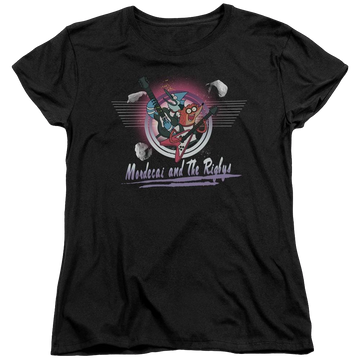 Black women's t-shirt with Regular Show Mordecai & The Rigbys graphic
