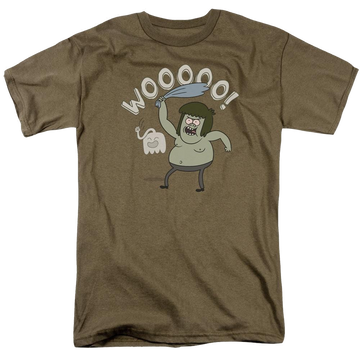 Safari green men's regular fit t-shirt with The Regular Show Wooooo graphic