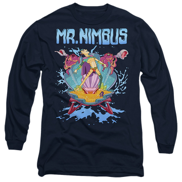 Navy men's long sleeve t-shirt with Rick and Morty Mr. Nimbus Design graphic