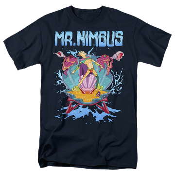 Navy men's regular fit t-shirt with Rick and Morty Mr. Nimbus Design graphic