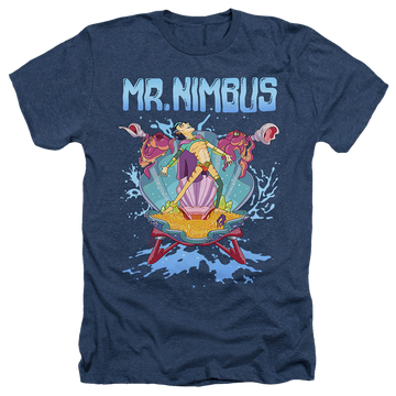 Navy men's heather t-shirt with Rick and Morty Mr. Nimbus Design graphic