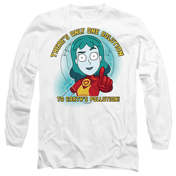 White men's long sleeve t-shirt with Rick and Morty Planetina graphic