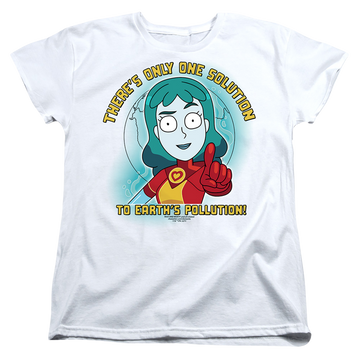 White women's t-shirt with Rick and Morty Planetina graphic