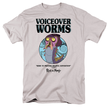 Silver men's regular fit t-shirt with Rick and Morty Voiceover Worms graphic