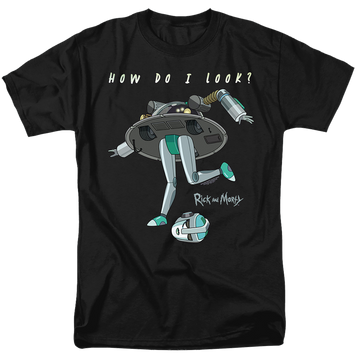 Black men's regular fit t-shirt with Rick and Morty How Do I Look? graphic